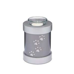 Grey with Silver Paw Print Tealight Pet Urn