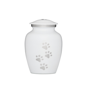Small White with Silver Paws to Heaven Pet Urn